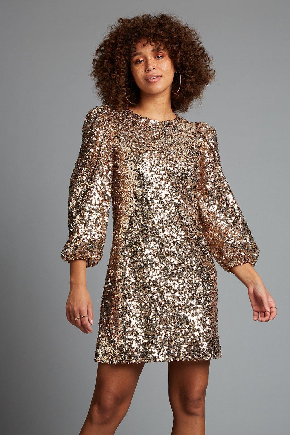 Gold Sequin Mini Dress | Dorothy Perkins UK